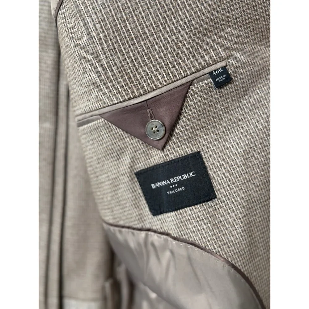 Banana Republic Tailored Men’s 2-Piece Suit Brown Micro Check Blazer 46R Pants
